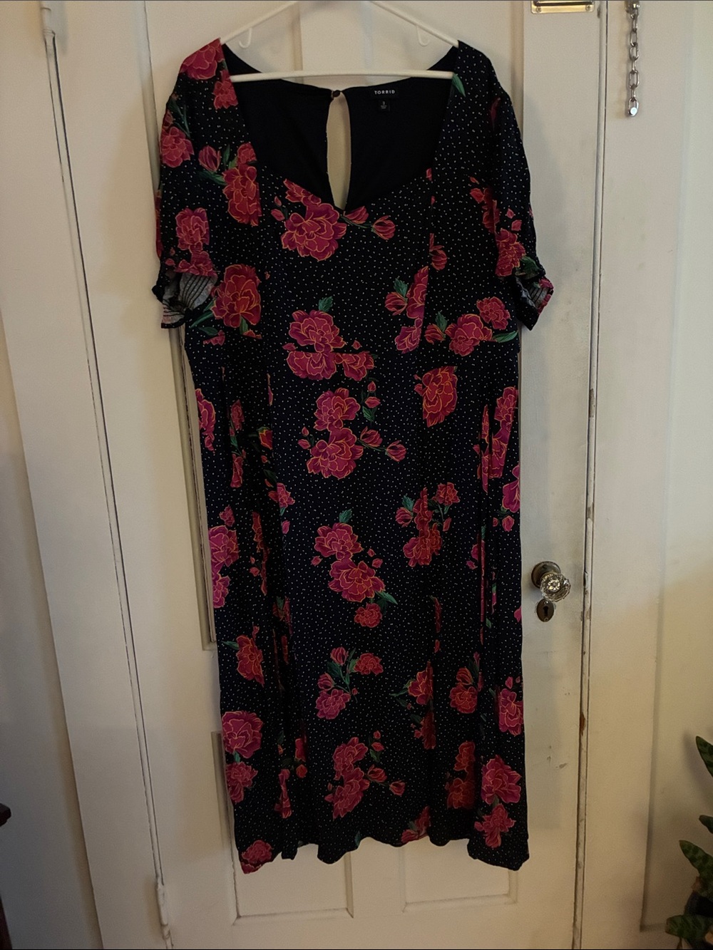 torrid Black Midi Dress with Pink Floral Print